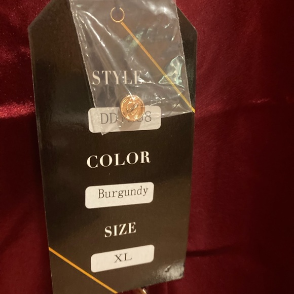 NWT DRESSY SATIN BUTTON DOWN BLOUSE (Burgundy) - Picture 5 of 6